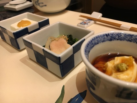 p1嶺岡豆腐・お浸し・湯葉煮