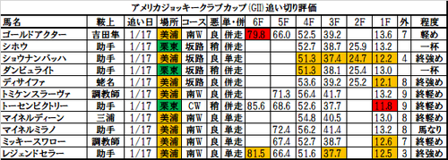 アメリカジョッキークラブカップ2018の追い切り・調教評価一覧