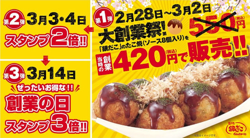 銀だこ大創業祭が開催中！　なんとたこ焼き8個550円が420円だ！！