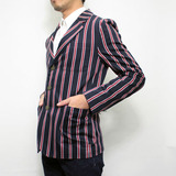 VERSACE 新品レジメンタルストライプ ジャケット スクールジャケット 46 ブライトリーセットアップ】マニッシュストライプ 2WAYストレッチ