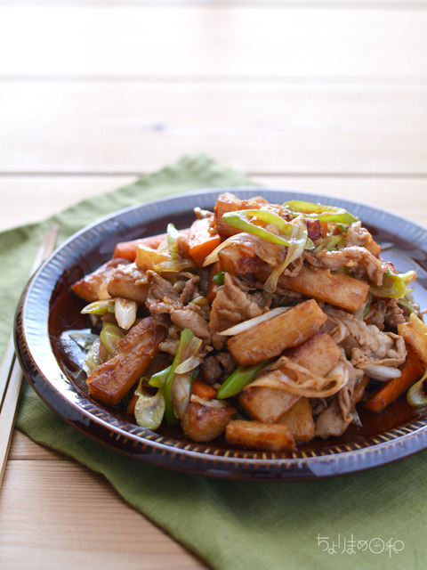 豚肉と長いもの香味甘醤油炒め