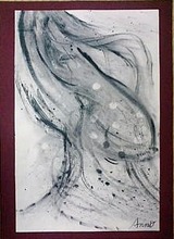 描き初めは『風の抽象表現』 （木炭＆木炭粉他で描く