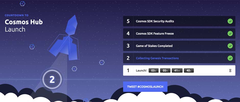 COSMOS:メインネットローンチは14日朝8時に決定、カウントダウン始まる