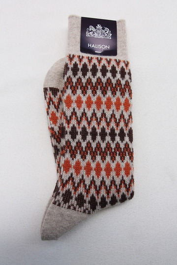 HALISON Mix Lamb Wool Zig Zag Dia Socks BEIGE (2)