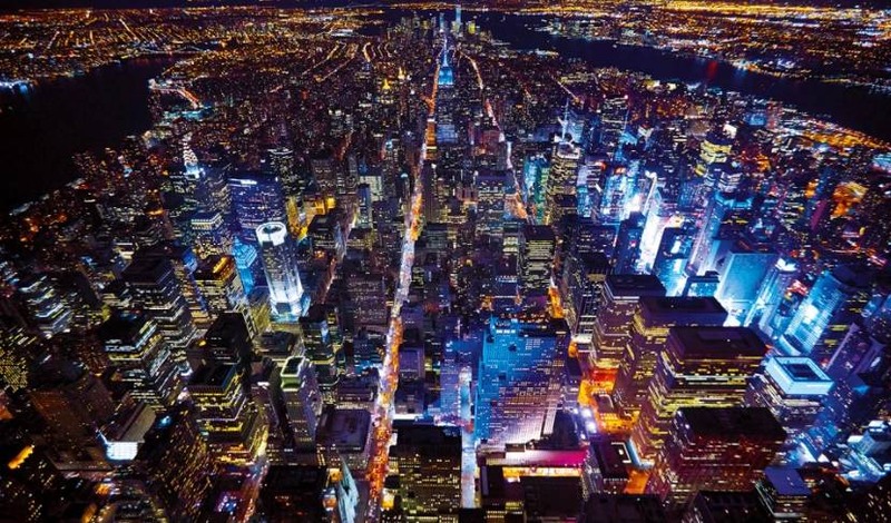 The full splendour of the city lit up at night