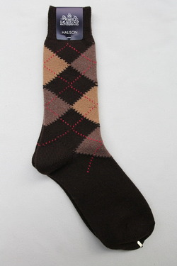 HALISON Mix Tasmania Lamb Wool Argyle Socks BROWN (3)