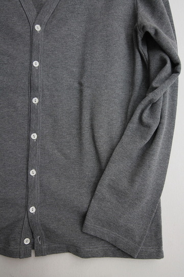 Quotidien Cotton Pique V Neck Cardigan HEATHER GREY (5)