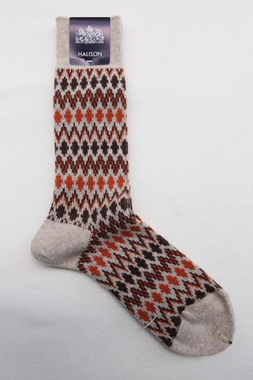 HALISON Mix Lamb Wool Zig Zag Dia Socks BEIGE (3)