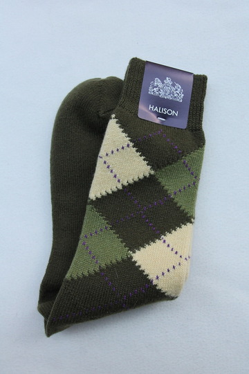 HALISON Mix Tasmania Lamb Wool Argyle Socks GREEN (2)
