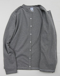 Quotidien Cotton Pique Crew Neck Cardigan Heather Grey