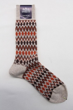 HALISON Mix Lamb Wool Zig Zag Dia Socks BEIGE (3)