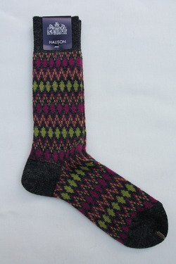 HALISON Mix Lamb Wool Zig Zag Dia Socks GREY (2)