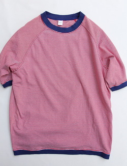 ARAN Rib Tee Ring Border RED BLUE