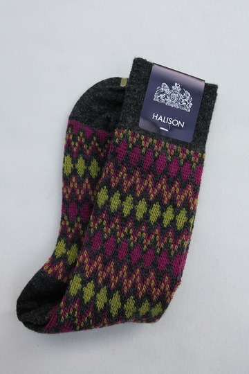 HALISON Mix Lamb Wool Zig Zag Dia Socks GREY (3)