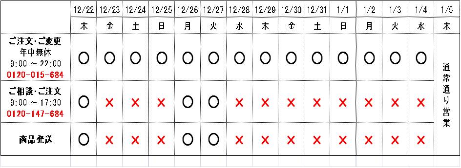 年末年始のお知らせ