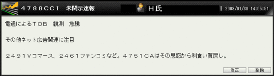 CCI未開示速報コメント
