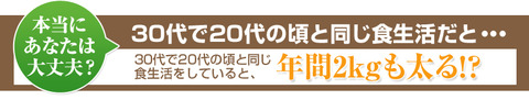 30代で20代の頃と同じ食生活だと年間2kg太る
