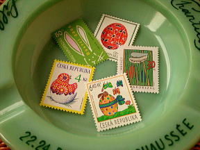 easter stamps+vintage french ashtray
