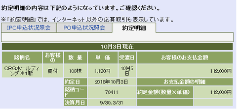 大和CRGホールディングスIPO店頭