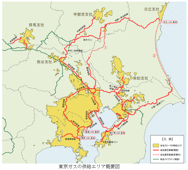 東京ガスの供給エリア概要図