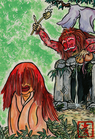 真作】聖牛/猩猩図/猩々図/酒呑み/妖怪/掛軸☆宝船☆AD-610