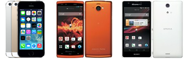 iPhone 5Sと、Xperia A SO-04E&AQUOS Phone Si SH-07Eの比較