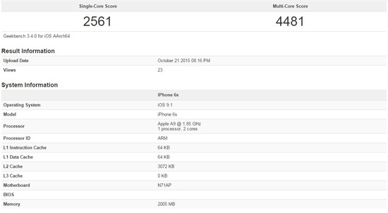 iPhone6sのベンチマークスコア