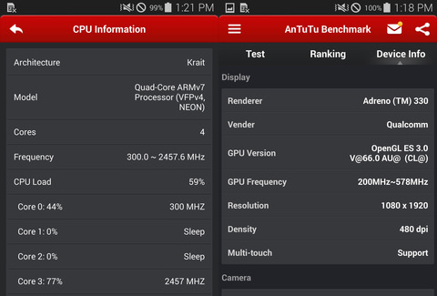 GALAXY S5 SC-04FのCPUとGPU