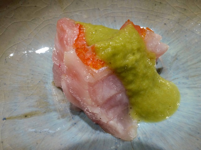 金目鯛の炙り,フキノトウのソース 2_edit
