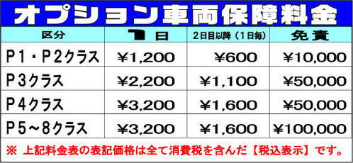 レンタル 車両保障 料金表