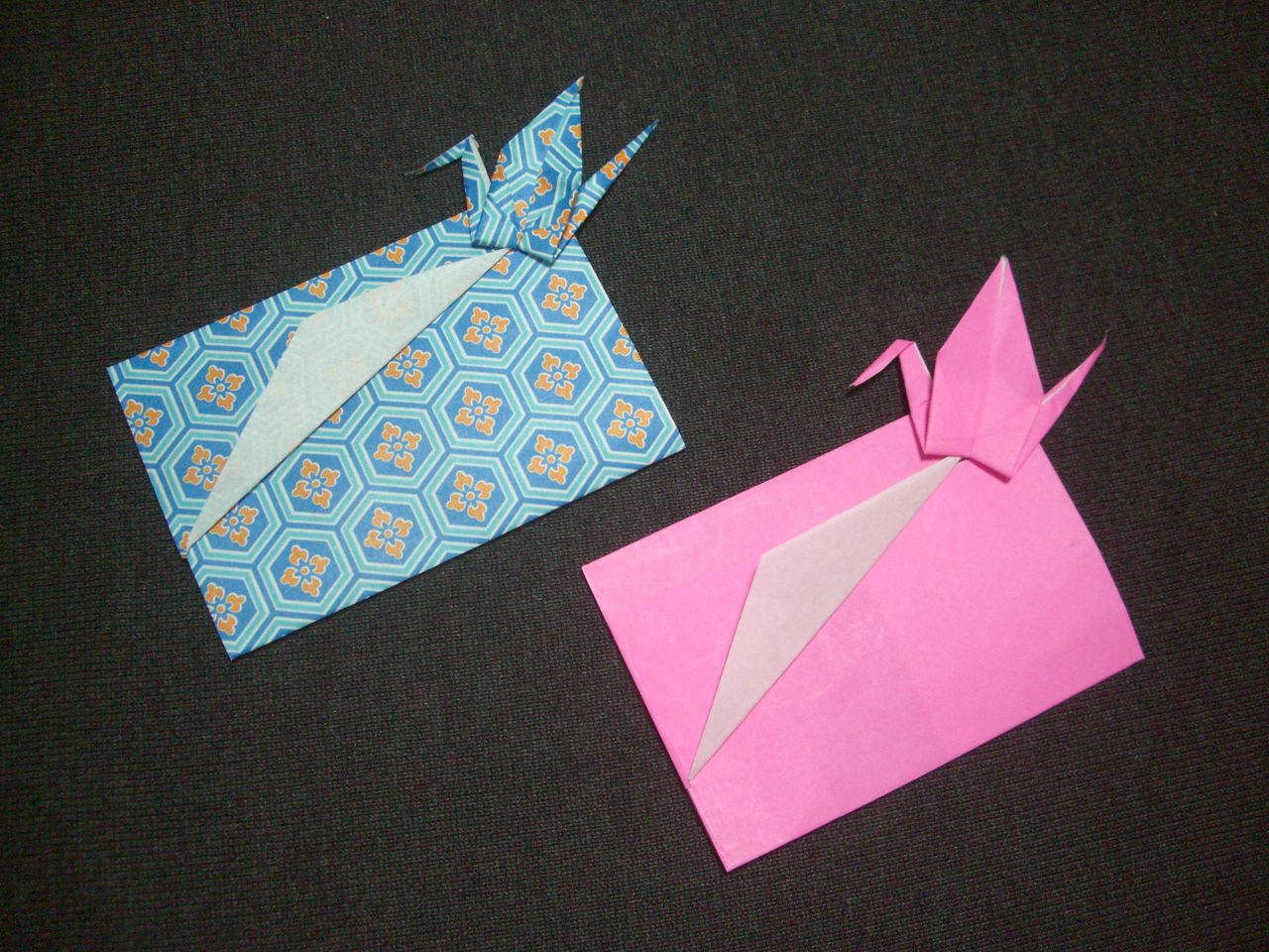 ebisuchachaのブログ origami おりがみ遊び(鶴飾りの包み)