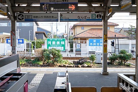 浜寺公園駅、改札口から見る池庭跡の植え込み