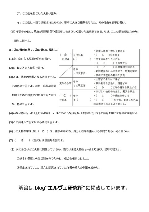 志津中第三回定期試験予想問題中2社会②