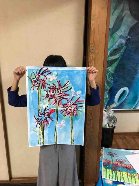 彼岸花を描きました。 : 絵夢アトリエ 大人と子どもの絵画教室