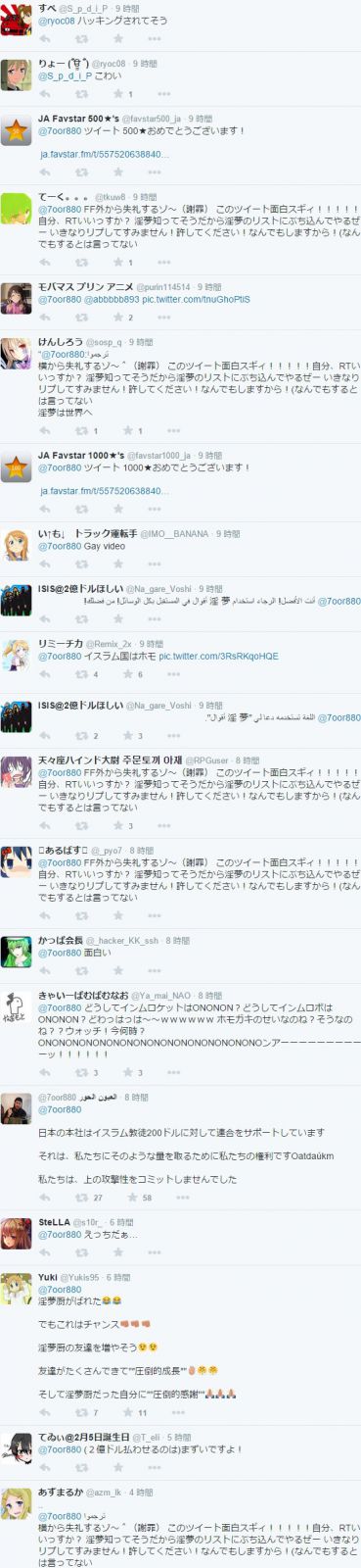 Twitterでイスラム国の連中とアニメアイコンのやつらが仲良くしてるんだけど
