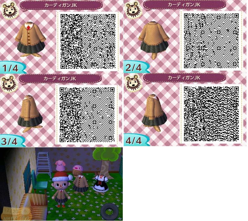 どうぶつの森 QRコード,マイデザインまとめ とびだせどうぶつの森 メイド服 カーディガン QRコード