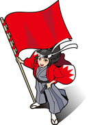 旗を持つ女性