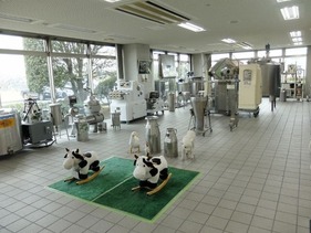 ロビーに乳処理機器が展示されています