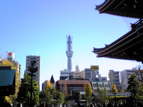 101204浅草寺宝蔵門前から見たスカイツリー