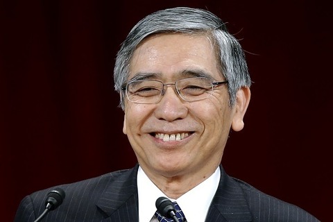 お給料が増えて満面の笑みの日銀黒田総裁