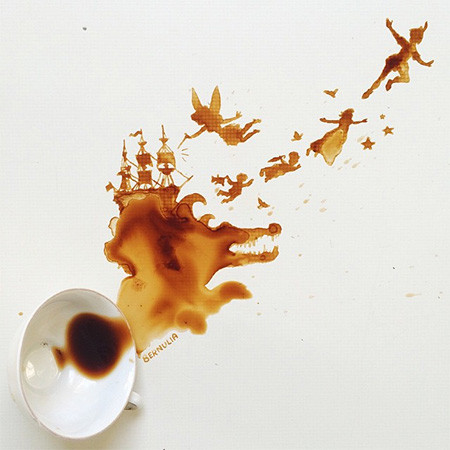 【画像】こぼれたコーヒーのシミで絵を描く!洋風の水墨画のようなアート!!の画像(4枚目)