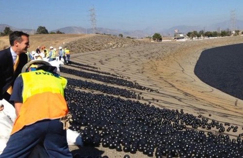 【画像】ダムに20000個の謎のボールを投入して、水面が真っ黒になっている!!の画像(1枚目)