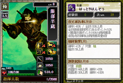 半蔵に合成2・・・成功・・・レベル10へ