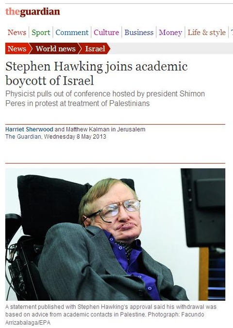Stephen Hawking joins academic boycott of Israel