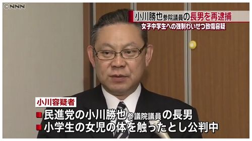 小川議員の長男、強制わいせつ致傷で再逮捕
