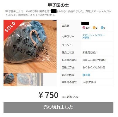 【球児のロマン】甲子園の土、メルカリに続々「85回大会で敗退した際に持ち帰った物です」=売る阿呆に買う阿呆