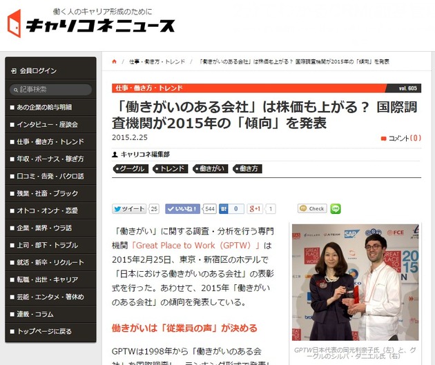 「働きがいのある会社」は株価も上がる? 国際調査機関が2015年の「傾向」を発表 | キャリコネニュース