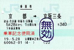 JRと京阪の連絡切符 : 乗車記念使用済