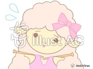 イラストAC「編み物をしているひつじ(ピンク)」03