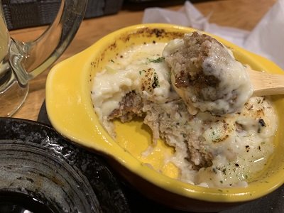 姫路 立呑み かめきち ハンバーグ グラタン
